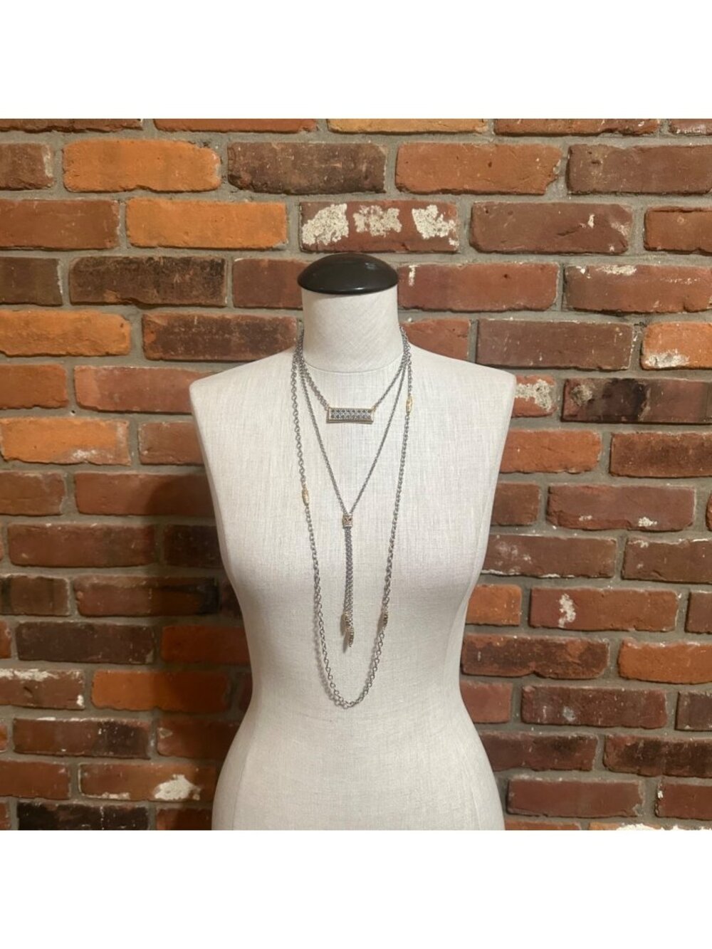 White House Black Market Mixed Metals Lariat Multi Chain Necklace
